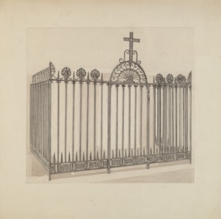 Iron Gate and Fence, c. 1936. Creator: Arelia Arbo.
