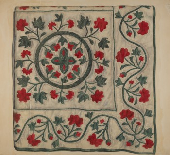 Quilt (Flowers in Circle), c. 1937. Creator: Ralph Atkinson.