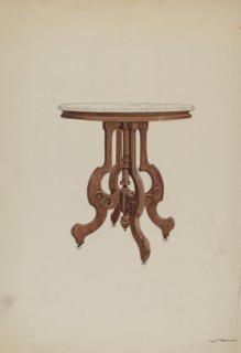 Center Table, with Marble Top, c. 1937. Creator: Dana Bartlett.