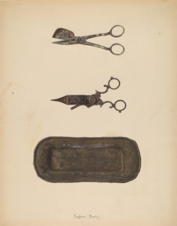 Candle Snuffer, Trimmer & Tray, c. 1937. Creator: Eugene Bartz.