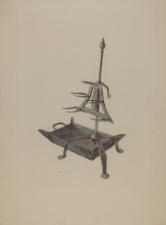 Roasting Stand with Drip Pan, c. 1938. Creator: Roy Weber.