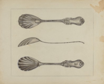 Two Silver Sugar Spoons, c. 1936. Creator: Anthony Zuccarello.