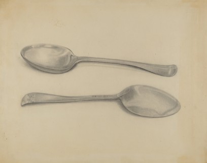 Two Silver Soup Spoons, c. 1936. Creator: Nicholas Zupa.