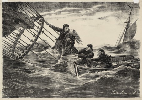 The rescue of Jules and Caroline Duruof from their balloon "Le Tricolore" off the coast of..., 1874. Creator: Anonymous.