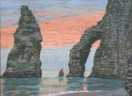 L'Aiguille d'Étretat, ciel rouge, ca 1899. Creator: Auburtin, Jean Francis (1866-1930).