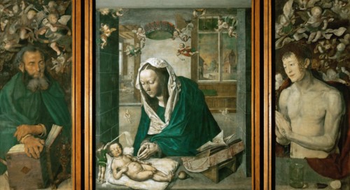 Dresden Altarpiece: central panel: Madonna Adoring the Child. The side panels: Saint Anthony and Sai Creator: Dürer, Albrecht (1471-1528).