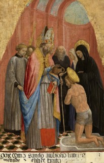 The Baptism of Saint Augustine by Saint Ambrose, 1435-1440. Creator: Vivarini, Antonio (ca 1440-1480).