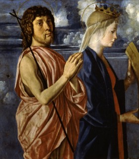 Saint John the Baptist and Saint Catherine of Alexandria (From the Cornalba Polyptych), c. 1496. Creator: Caselli, Cristoforo (ca 1460-1521).