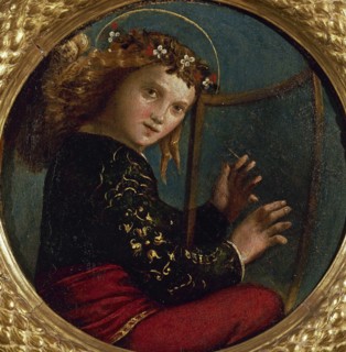 Musician angel with harp, ca 1530. Creator: Dossi, Dosso (ca. 1486-1542).