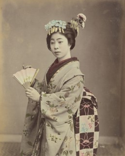 Young Woman with Fan, c. 1890. Creator: Kimbei, Kusakabe (1841-1932).