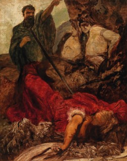 The Death of Siegfried: the Giant Hagen Throwing Siegfried into a Gorge. Creator: Makart, Hans (1840-1884).