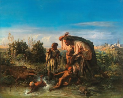 Scene on the Nile: a Family is Attacked by a Crocodile. Creator: Biard, François-August (1798-1882).