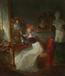 Self-portrait of the artist painting porcelain in her studio. Creator: Jaquotot, Marie Victoire (1772-1855).