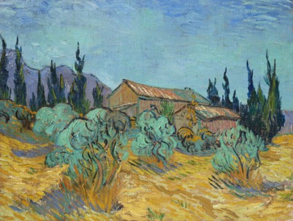 Cabanes de bois parmi les oliviers et cyprès (Wooden Cabins among the Olive Trees...), 1889. Creator: Gogh, Vincent, van (1853-1890).