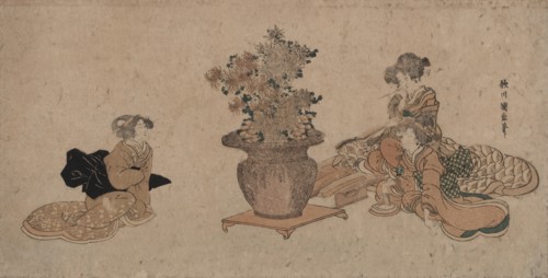 Rikka o nagameru san bijin (Three beauties admiring an arrangement of rikka...), c1810-1815. Creator: Kuninao, Utagawa (1793-1854).