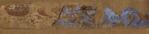 Afrasiab murals, North wall, "Chinese panel": Emperor Taizong hunting, and the..., 648-651. Creator: Sogdian Art.
