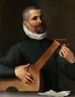 Portrait of a Lute Player (Orazio Bassani?), 1585-1586. Creator: Carracci, Agostino (1557-1602).