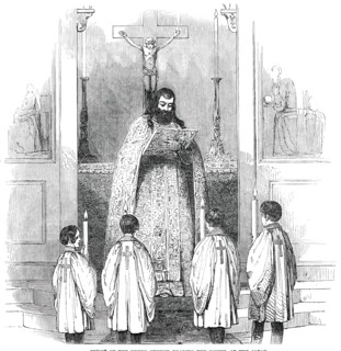 Priest of the Greek Church reading the Gospel at the Altar, 1850. Creator: Unknown.