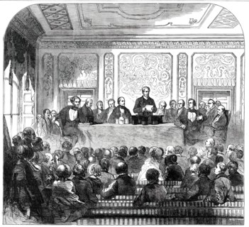 Meeting...for the Erection of a Memorial to the late Sir Robert Peel, 1850. Creator: Unknown.