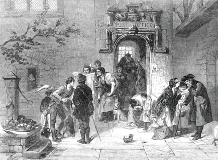 The Post-Office - painted by F. Goodall, 1850. Creator: Unknown.