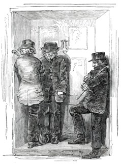 There are three men waiting outside, and I'm afraid to go out, 1850. Creator: Unknown.