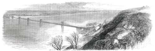 Suspension-Bridge across the Dnieper, at Kieff, in Russia, 1850. Creator: Unknown.