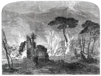 Eruption of Vesuvius - Sketched on the Verge of the Grand Stream of Lava, 1850. Creator: Unknown.