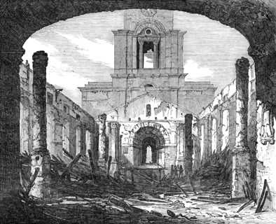 The Ruins [of St. Anne's Church], sketched from the East End, 1850. Creator: Unknown.
