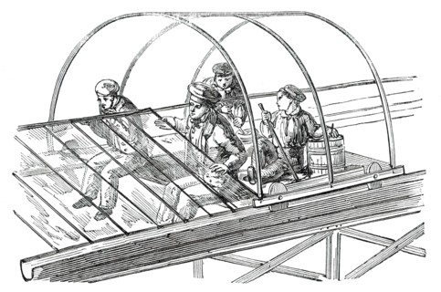 The Great Exhibition Building in Hyde Park - Glazing Wagon, 1850. Creator: Unknown.