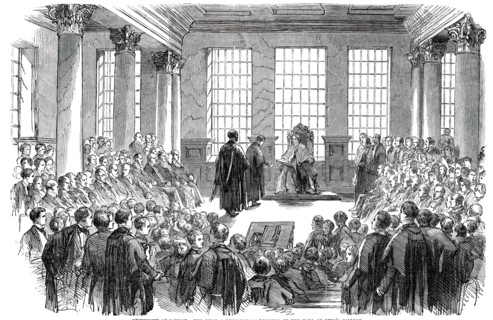 University of London - the First Conference of Degrees, in the Hall of King's College, 1850. Creator: Unknown.