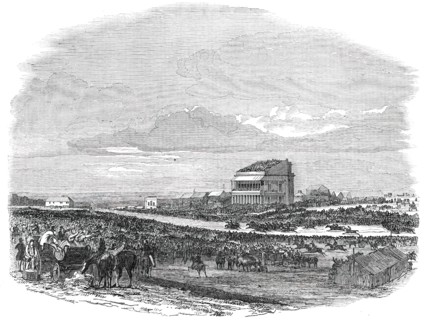 Epsom - the Race for "The Derby Stakes", 1850. Creator: Unknown.