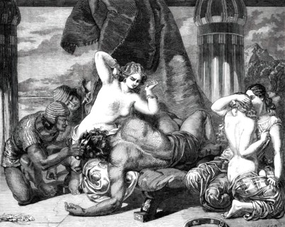 Royal Academy Exhibition - No. 16 - "Samson Betrayed", painted by F. R. Pickersgill, A.R.A., 1850. Creator: George Dalziel.