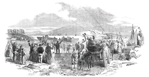 Departure of the "Viceroy" Steamer from the Dock Quay, Galway, 1850. Creator: Unknown.
