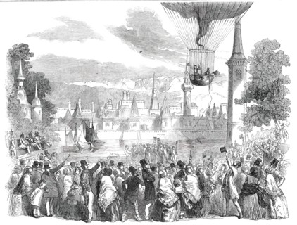 Ascent of the Nassau Balloon, from Vauxhall Gardens, on Saturday, 1850. Creator: Unknown.