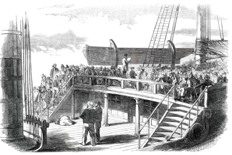 Quarter-Deck of an Emigrant Ship - Roll-Call, 1850. Creator: Unknown.