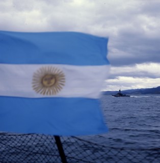 Argentinian flag, Falklands War, 1982. Creator: Luis Rosendo.