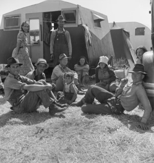 Migrant family in Farm Security Administration camp, Westley, California, 1938. Creator: Dorothea Lange.