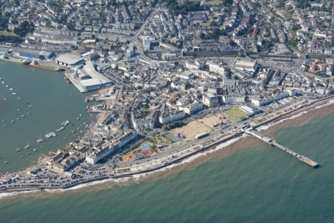 The town and Pleasure Pier, Teignmouth, Devon, 2016. Creator: Damian Grady.