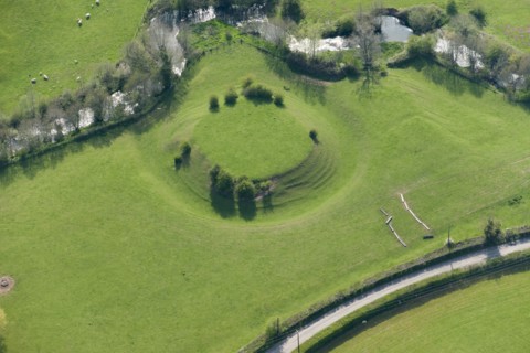 Earthwork remains of a motte castle, Chanstone Mill, Herefordshire, 2016. Creator: Damian Grady.