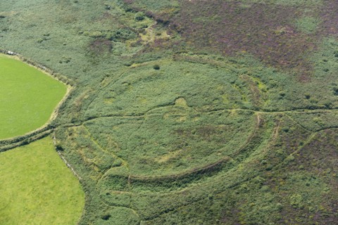 Caer Bran Iron Age multivallate hillfort earthwork, near Sancreed, Cornwall, 2016. Creator: Damian Grady.