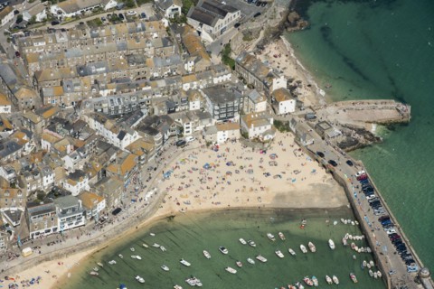 The town, beach and harbour, St Ives, Cornwall, 2016. Creator: Damian Grady.