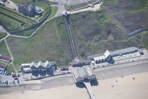 Saltburn Cliff Railway and the entrance building to Saltburn Pier, Redcar and Cleveland, 2016. Creator: Dave MacLeod.