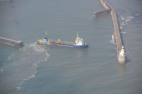 UKD Marlin, a trailing suction hopper dredger, Blyth harbour, Northumberland, 2016. Creator: Dave MacLeod.