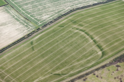 Woodbury Iron Age univallate hillfort crop mark, Salisbury, Wiltshire, 2016. Creator: Damian Grady.