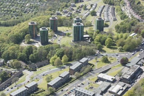 Reclad tower blocks, Gleadless Valley, Sheffield, 2017. Creator: Dave Went.