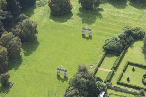 The carriage arches to the outer court of Holdenby Palace, Northamptonshire, 2017. Creator: Damian Grady.