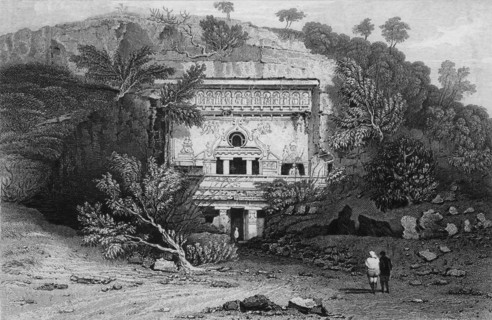 'Front View of the Bisma Kurm, Caves of Ellora', 1834. Creator: George Cattermole.