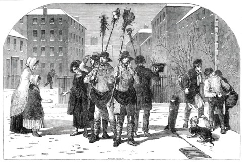 Frozen-Out Gardeners and Snow Clearers - drawn by Foster, 1850.  Creator: Edmund Evans.