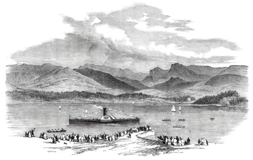 Launch of the "Dragon-Fly" Steamer on Lake Windermere, 1850. Creator: Smyth.