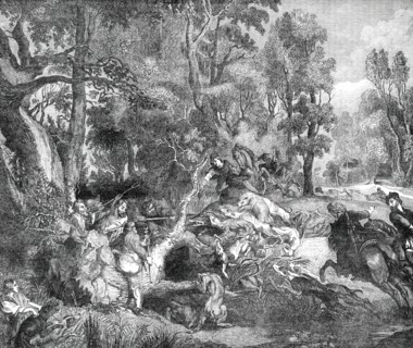 The Boar-Hunt - painted by Rubens - from the Gallery of the late King of Holland, 1850. Creator: Unknown.